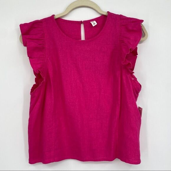 🐇 BP Crop Top Shirt Blouse Ruffle Sleeve Pink Medium - Picture 1 of 8